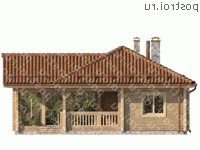 Y-092-1D проект одноэтажной деревянной бани из бруса размером 11 на 12  - вид спереди