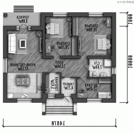 Y-135-1P проект одноэтажного дома из газобетона размером 15 на 12 - 1-й этаж