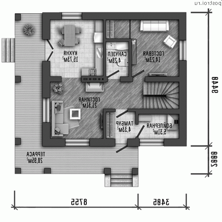 Y-142-1P проект двухэтажного дома из газобетона размером 12 на 11 - 1-й этаж