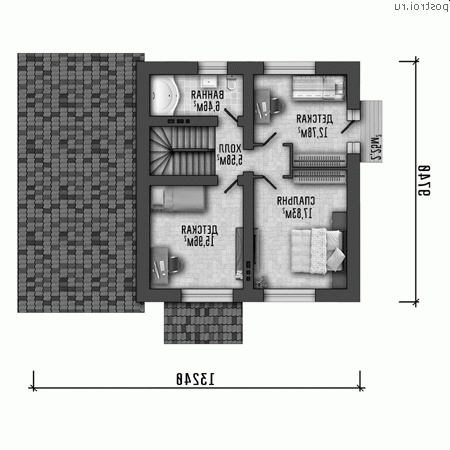 Y-143-1P проект двухэтажного дома из газобетона с гаражом размером 13 на 10 - 2-й этаж Y-143-1P проект двухэтажного дома из газобетона с гаражом размером 13 на 10 - 2-й этаж