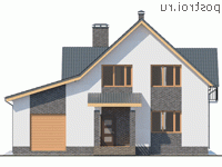 Y-143-1P проект двухэтажного дома из газобетона с гаражом размером 13 на 10 - вид спереди Y-143-1P проект двухэтажного дома из газобетона с гаражом размером 13 на 10 - вид спереди
