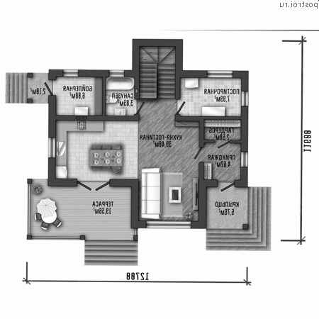 Y-144-1P проект двухэтажного дома из газобетона размером 13 на 12 - 1-й этаж