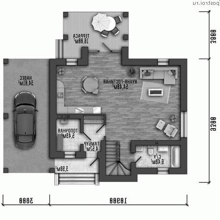 Y-149-1P проект двухэтажного дома из газобетона с гаражом размером 11 на 12 - 1-й этаж
