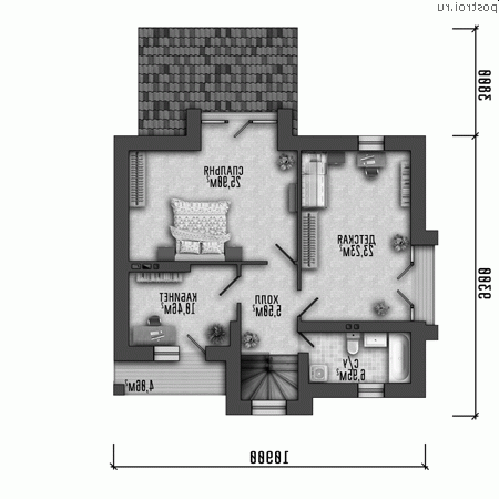 Y-149-1P проект двухэтажного дома из газобетона с гаражом размером 11 на 12 - 2-й этаж