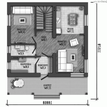 Y-158-1P проект двухэтажного коттеджа из пеноблоков размером 10 на 12 - 1-й этаж