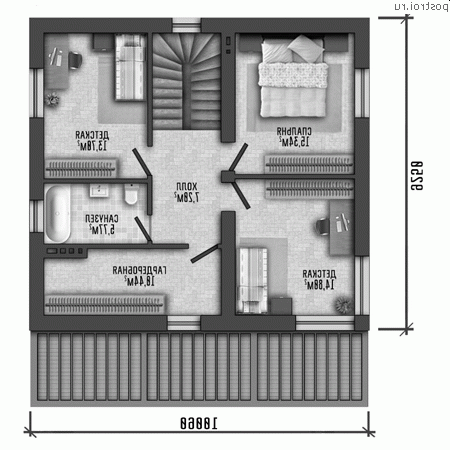 Y-158-1P проект двухэтажного коттеджа из пеноблоков размером 10 на 12 - 2-й этаж