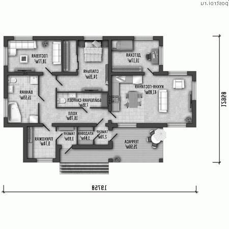 Y-164-1P проект одноэтажного дома из пеноблоков размером 20 на 13 - 1-й этаж
