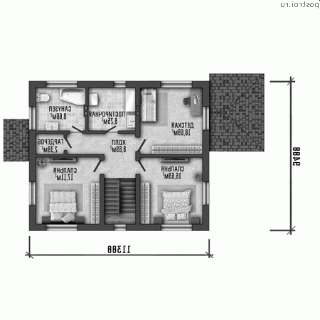 Y-165-1P проект двухэтажного дома из пеноблоков размером 9 на 14 - 2-й этаж