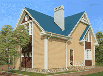 Y-167-1D проект двухэтажного деревянного дома из бруса с гаражом размером 11 на 13  - вид слева