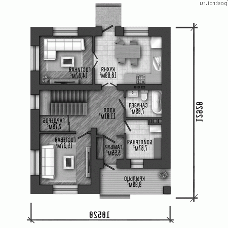 Y-172-1K проект двухэтажного дома из кирпича размером 11 на 13 - 1-й этаж