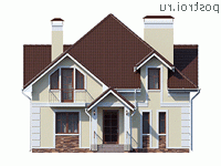 Y-189-1P проект двухэтажного дома из пеноблоков размером 11 на 11 - вид спереди