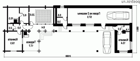 Y-197-1D проект одноэтажной деревянной бани из бревна с гаражом размером 12 на 31  - 1-й этаж
