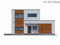 Y-198-1P проект двухэтажного коттеджа из пенобетона с гаражом размером 15 на 18 - вид спереди