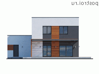 Y-198-1P проект двухэтажного коттеджа из пенобетона с гаражом размером 15 на 18 - вид сзади