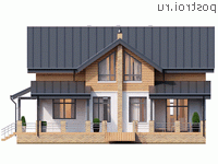 Y-199-1P проект двухэтажного коттеджа из пенобетона размером 12 на 15 - вид слева