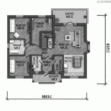Y-205-1P проект одноэтажного дома из пенобетона с мансардой размером 15 на 13 - 1-й этаж