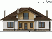 Y-205-1P проект одноэтажного дома из пенобетона с мансардой размером 15 на 13 - вид спереди