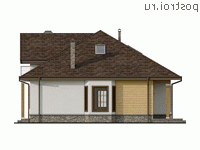 Y-205-1P проект одноэтажного дома из пенобетона с мансардой размером 15 на 13 - вид слева