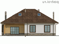 Y-205-1P проект одноэтажного дома из пенобетона с мансардой размером 15 на 13 - вид сзади