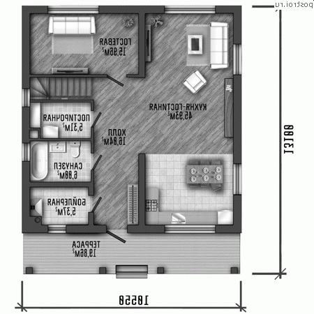 Y-206-1P проект двухэтажного дома из пенобетона размером 11 на 13 - 1-й этаж