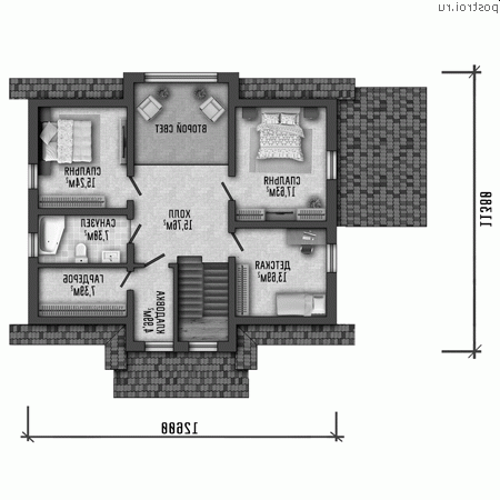 Y-211-1P проект двухэтажного дома из пенобетона размером 13 на 11 - 2-й этаж Y-211-1P проект двухэтажного дома из пенобетона размером 13 на 11 - 2-й этаж