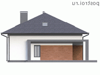 Y-212-1P проект одноэтажного дома из пенобетона с мансардой размером 12 на 11 - вид слева
