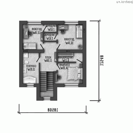 Y-219-1P проект двухэтажного дома из пенобетона с гаражом размером 15 на 13 - 2-й этаж