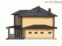 Y-219-1P проект двухэтажного дома из пенобетона с гаражом размером 15 на 13 - вид слева