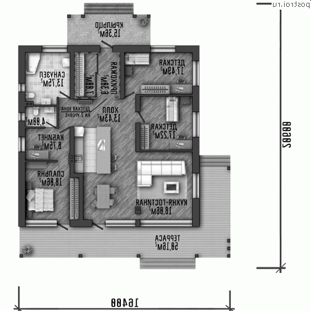 Y-227-1P проект одноэтажного коттеджа из газобетона размером 16 на 21  - 1-й этаж