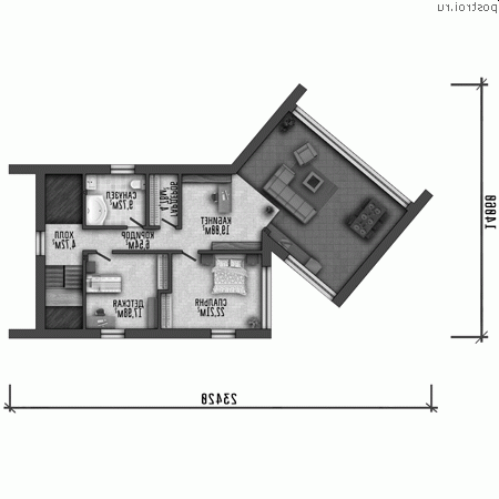 Y-234-1P проект одноэтажного дома из газобетона с мансардой размером 23 на 14  - мансарда