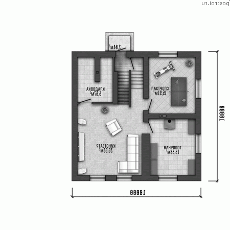 Y-245-1M проект двухэтажного монолитного дома с цоколем размером 12 на 15 - цоколь