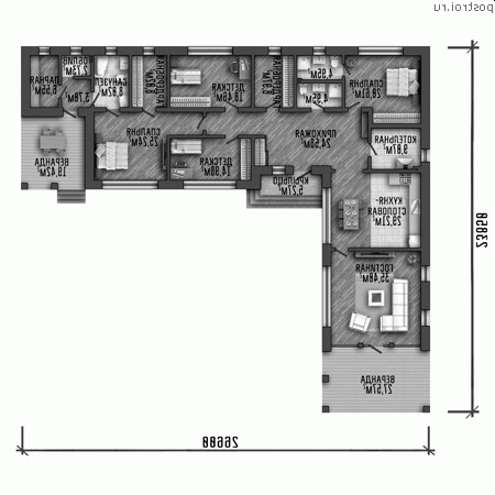 Y-247-1P проект одноэтажного дома из пеноблоков размером 27 на 24 - 1-й этаж
