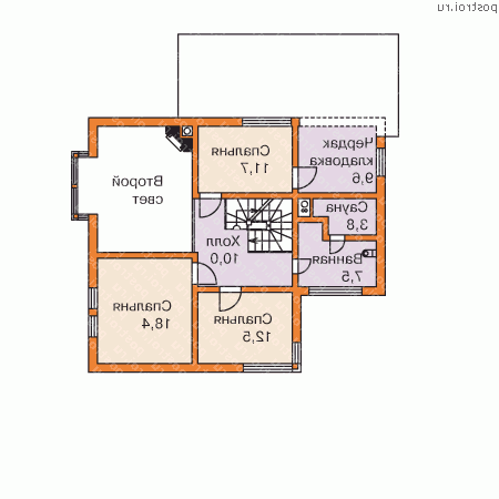 Y-258-1S проект двухэтажного каркасного коттеджа с мансардой и гаражом размером 17 на 13  - 2-й этаж