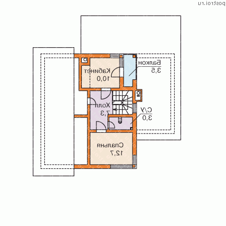 Y-258-1S проект двухэтажного каркасного коттеджа с мансардой и гаражом размером 17 на 13  - мансарда
