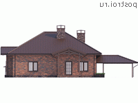 Y-261-1P проект одноэтажного дома из пеноблоков с цоколем размером 18 на 19  - вид спереди