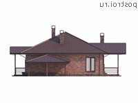 Y-261-1P проект одноэтажного дома из пеноблоков с цоколем размером 18 на 19  - вид слева