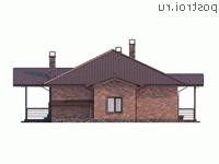 Y-261-1P проект одноэтажного дома из пеноблоков с цоколем размером 18 на 19  - вид справа