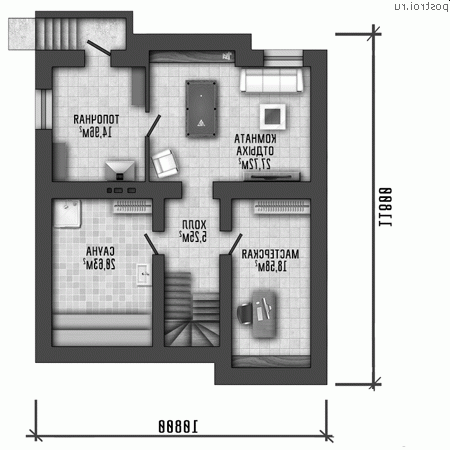 Y-267-1P проект двухэтажного дома из пеноблоков с цоколем размером 11 на 13 - цоколь