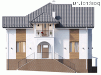 Y-267-1P проект двухэтажного дома из пеноблоков с цоколем размером 11 на 13 - вид спереди