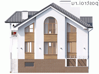 Y-267-1P проект двухэтажного дома из пеноблоков с цоколем размером 11 на 13 - вид слева