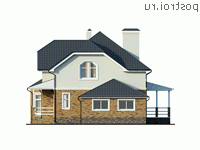 Y-274-1P проект двухэтажного дома из пеноблоков с цоколем и гаражом размером 19 на 12 - вид слева