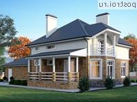 Y-274-1P проект двухэтажного дома из пеноблоков с цоколем и гаражом размером 19 на 12