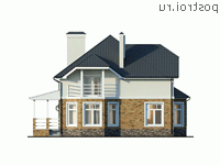 Y-274-1P проект двухэтажного дома из пеноблоков с цоколем и гаражом размером 19 на 12 - вид справа