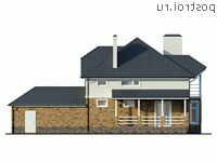 Y-274-1P проект двухэтажного дома из пеноблоков с цоколем и гаражом размером 19 на 12 - вид сзади