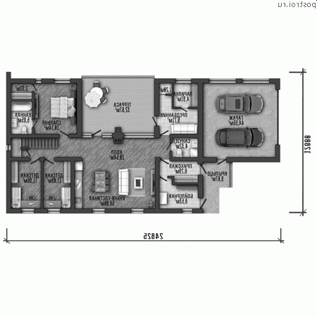 Y-284-1P проект двухэтажного дома из пеноблоков с гаражом размером 25 на 13 - 1-й этаж