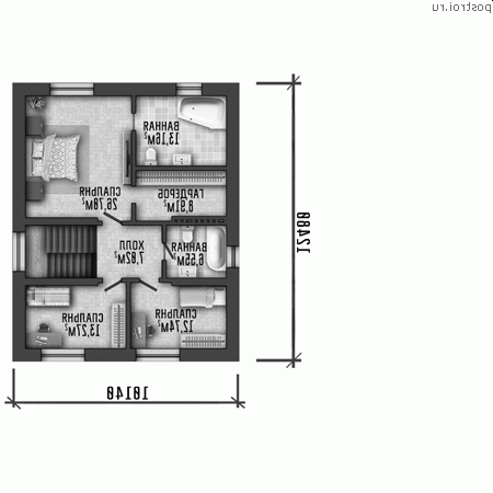 Y-293-1P проект двухэтажного дома из пеноблоков с гаражом размером 18 на 17 - 2-й этаж