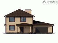 Y-293-1P проект двухэтажного дома из пеноблоков с гаражом размером 18 на 17 - вид спереди