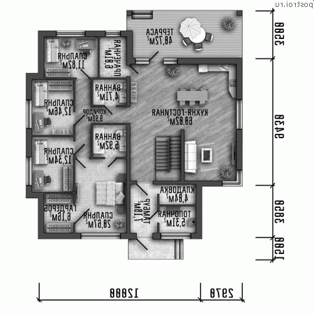 Y-317-1P проект трехэтажного дома из пенобетона размером 15 на 18 - 1-й этаж