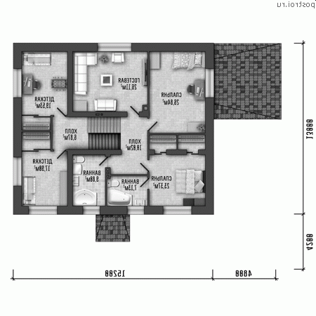 Y-428-1P проект двухэтажного дома из газобетона с цоколем и гаражом размером 20 на 17 - 2-й этаж