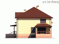 Y-428-1P проект двухэтажного дома из газобетона с цоколем и гаражом размером 20 на 17 - вид слева